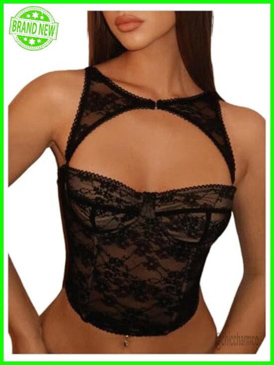 Tops - Lace Cut Out Bustier Corset Tank Top Sexy Going Out